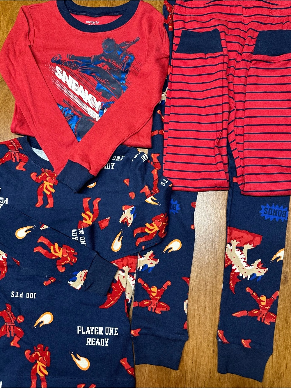 Carter's Red and Navy Gamer Pajama Set with Striped Pants 4 pieces size 6
